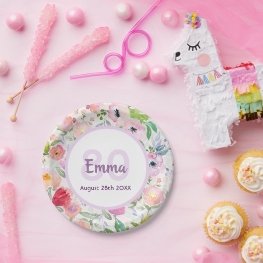 Rosa lila Blüten Pappteller (Party)