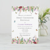 Rosa Lila Blüten und Schmetterlinge | 16. Geburtst Einladung (Stehend Vorderseite)