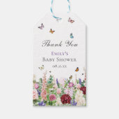 Rosa Lila Blüten und Schmetterlinge Wasserfarbe Geschenkanhänger (Vorderseite)