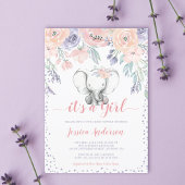 Rosa Lila Blütenlephant Girl Babydusche Einladung