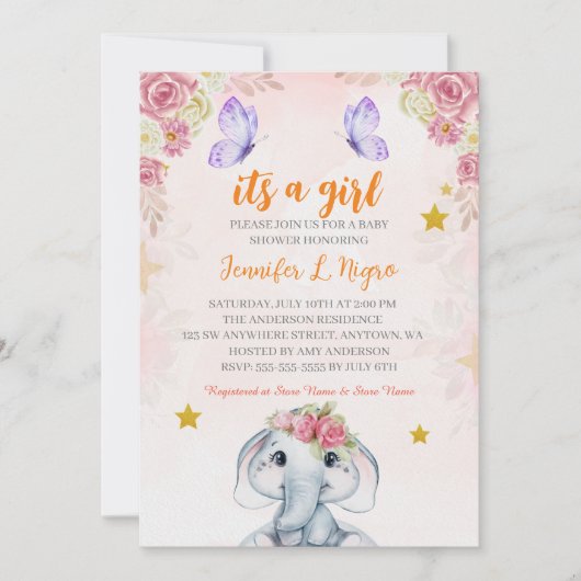 Rosa Lila Blütenschmetterlinge und Ellophon Einladung (Vorderseite)