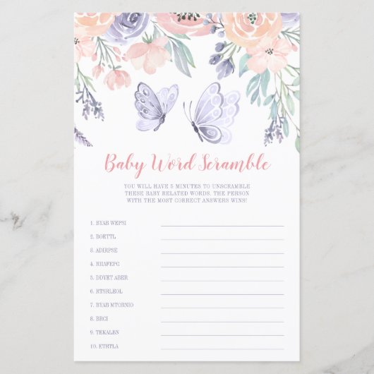 Rosa Lila Blütenschmetterlinge Wortschwall (Vorderseite)