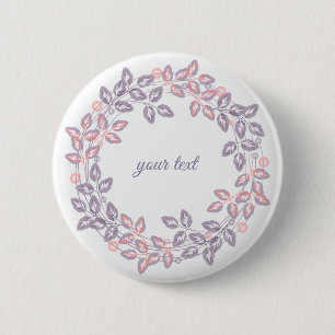 Rosa, lila, Botanischer Kranz, personalisiert Button