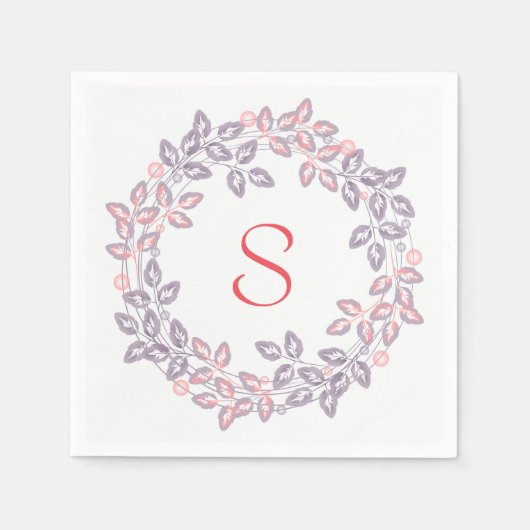 Rosa, lila, botanischer Kranz, personalisiert Serviette (Vorderseite)