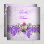 Rosa Lila Brautparty Weißer Spitzen Garter Einladung (Vorne/Hinten)