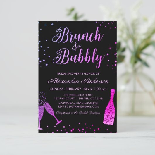Rosa - Lila Brunch & Bubbly Brautparty Einladung (Stehend Vorderseite)