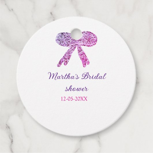 Rosa lila Bugfunkel Glitzer Brautparty Geschenkanhänger (Vorderseite)