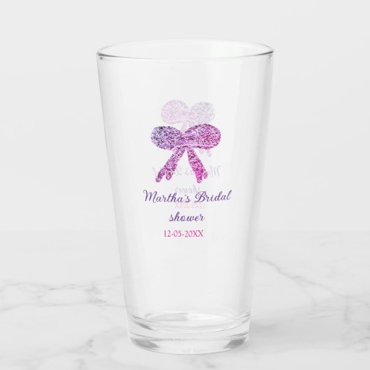 Rosa lila Bugfunkel Glitzer Brautparty Glas (Rückseite)