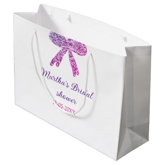 Rosa lila Bugfunkel Glitzer Brautparty Große Geschenktüte (Rückseite Schrägansicht)