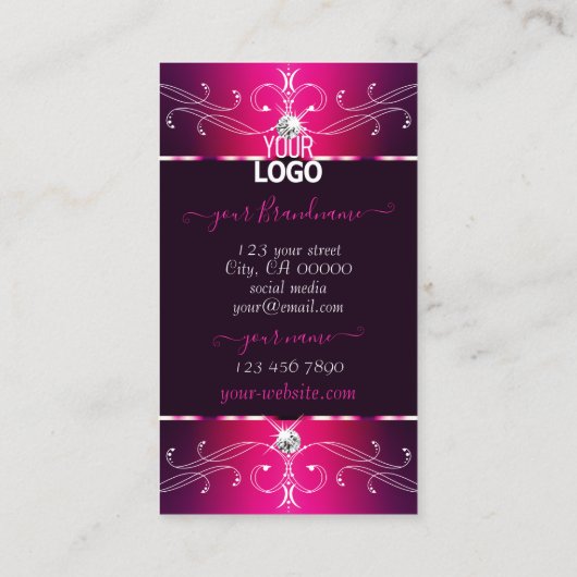 Rosa Lila Burgund Verzierte Ornamente Logo-Galerie Visitenkarte (Rückseite)