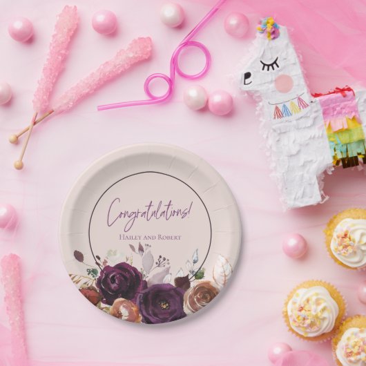 Rosa Lila Burgunder Blüte Pappteller (Party)