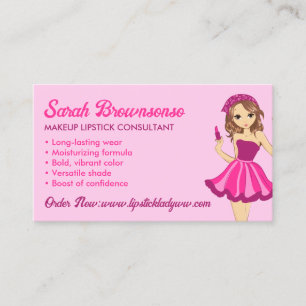 Rosa lila Cartoon-Makeup-Lippenstift Visitenkarte