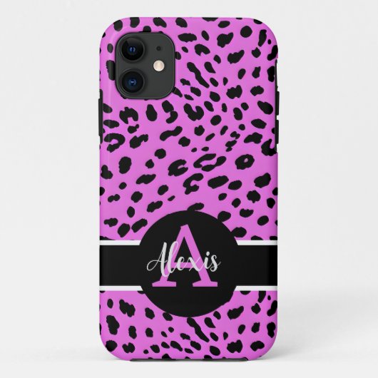 Rosa/Lila Cheetah Print Mit Monogramm iPhone Case (Rückseite)