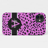 Rosa/Lila Cheetah Print Mit Monogramm iPhone Case (Rückseite (Horizontal))