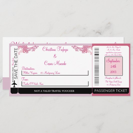 Rosa/Lila Chinesischer Boarding Hochzeit Einladung (Vorne/Hinten)