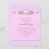 Rosa/Lila Damaskus & Swirl Sweet16 Einladen Einladung (Vorne/Hinten)