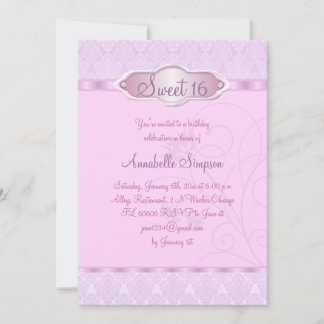 Rosa/Lila Damaskus & Swirl Sweet16 Einladen Einladung