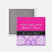 Rosa lila Damast-Save the Date Magnet (Vorderseite/Rückseite)