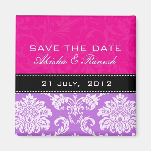 Rosa lila Damast-Save the Date Magnet (Vorne)