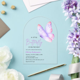 Rosa Lila Ein Kleiner Schmetterling Baby Shower Acryleinladungen