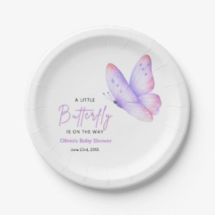 Rosa lila ein kleiner Schmetterling Baby Shower  Pappteller