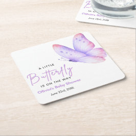 Rosa lila ein kleiner Schmetterling Baby Shower Rechteckiger Pappuntersetzer