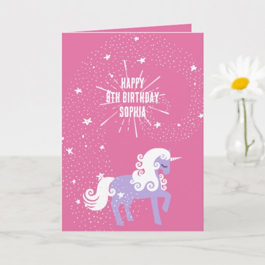 Rosa Lila Einhorn Geburtstag Karte (Kleine Pflanze)