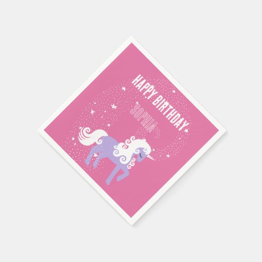 Rosa Lila Einhorn Geburtstag Serviette (Ecke)