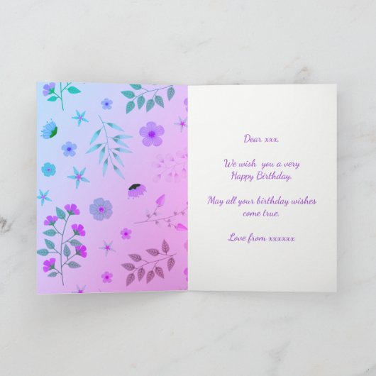 Rosa Lila Einhorn Glitzer Happy Birthday Karte (Innenseite)