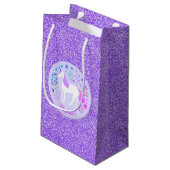 Rosa Lila Einhorn-Glitzer Personalisiert Kleine Geschenktüte (Rückseite Schrägansicht)