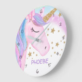 Rosa Lila Einhorn-Kinderzimmer-Wandklemme Große Wanduhr (Winkel)
