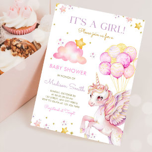 Rosa lila Einhorn Magisches Mädchen Baby Shower Einladung