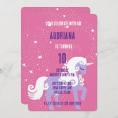 Rosa Lila Einhornstars Geburtstag Einladung (Vorne/Hinten)