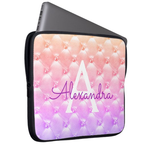 Rosa - Lila elegantes Vintages Monogramm Laptopschutzhülle (Vorne Rechts)