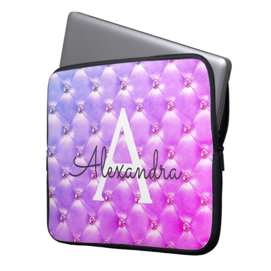 Rosa - Lila elegantes Vintages Monogramm Laptopschutzhülle (Vorderseite Links)