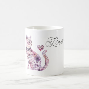 Rosa lila Errötung Blumen Herz Liebe Katze Kaffeetasse