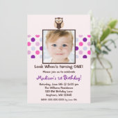 Rosa lila Eulen-1. Einladung (Stehend Vorderseite)