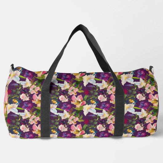Rosa Lila exotische Blume Blumenstrauß Große Duffle Bag (Vorderseite)