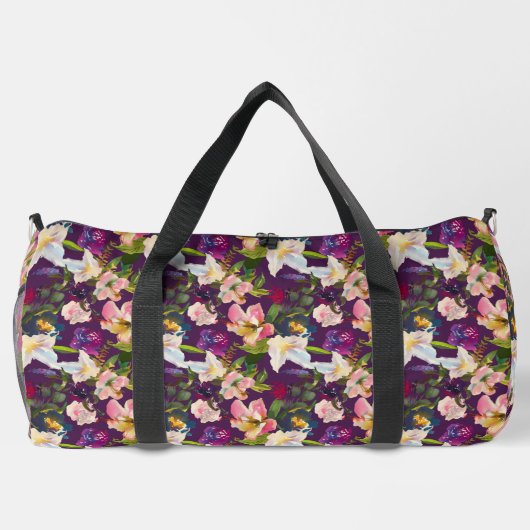 Rosa Lila exotische Blume Blumenstrauß Große Duffle Bag (Rückseite)