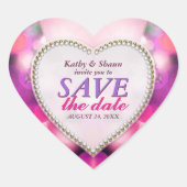 Rosa Lila Extravagante Save the Date Heftklammern Herz-Aufkleber (Vorderseite)