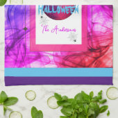 Rosa Lila Familienname Spider Bat Happy Halloween Geschirrtuch (Gefaltet)