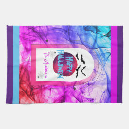 Rosa Lila Familienname Spider Bat Happy Halloween Geschirrtuch