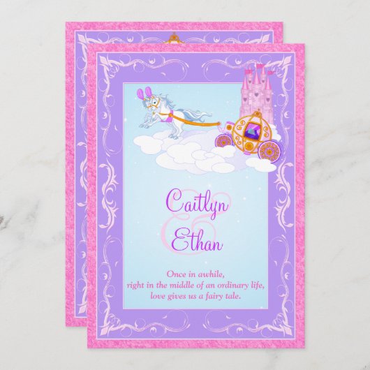 Rosa, Lila Fantasy Fairytale Hochzeitsreise Einladung (Vorne/Hinten)