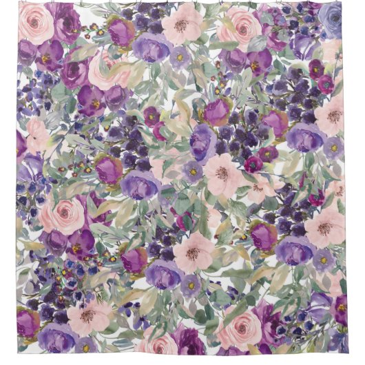 Rosa Lila Farbe Grün der Blütenfarbe Duschvorhang (Vorderseite)