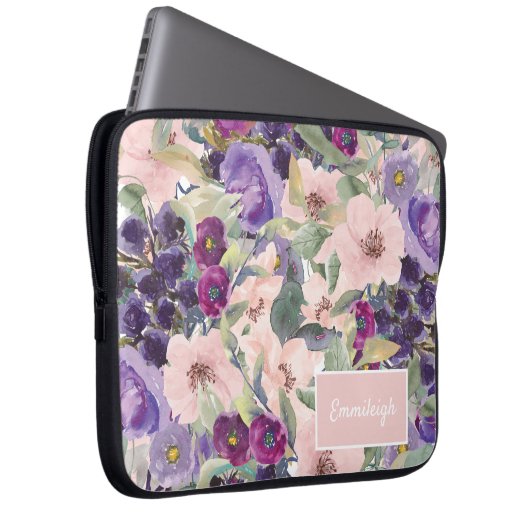 Rosa Lila Farbflora Name Laptopschutzhülle (Vorne Rechts)