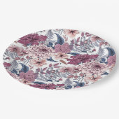 Rosa lila Farne Botanische Blüten Schieferblau Pappteller (Schrägansicht)