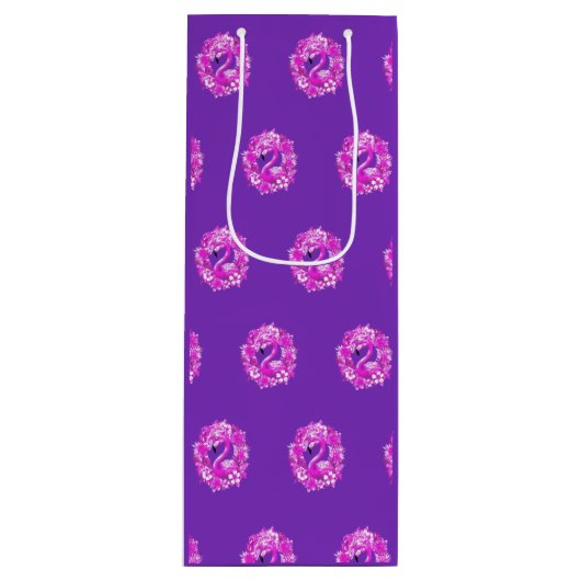 Rosa Lila Flamingo Tropical Island Geschenktüte Für Weinflaschen (Vorderseite)