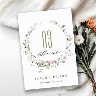 Rosa Lila Flieder Wildblumen Kreisrahmen Hochzeit Tischnummer