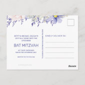 Rosa Lila Floral Bat Mitzvah Save the Date Postkarte (Rückseite)