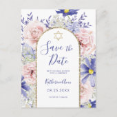 Rosa Lila Floral Bat Mitzvah Save the Date Postkarte (Vorderseite)